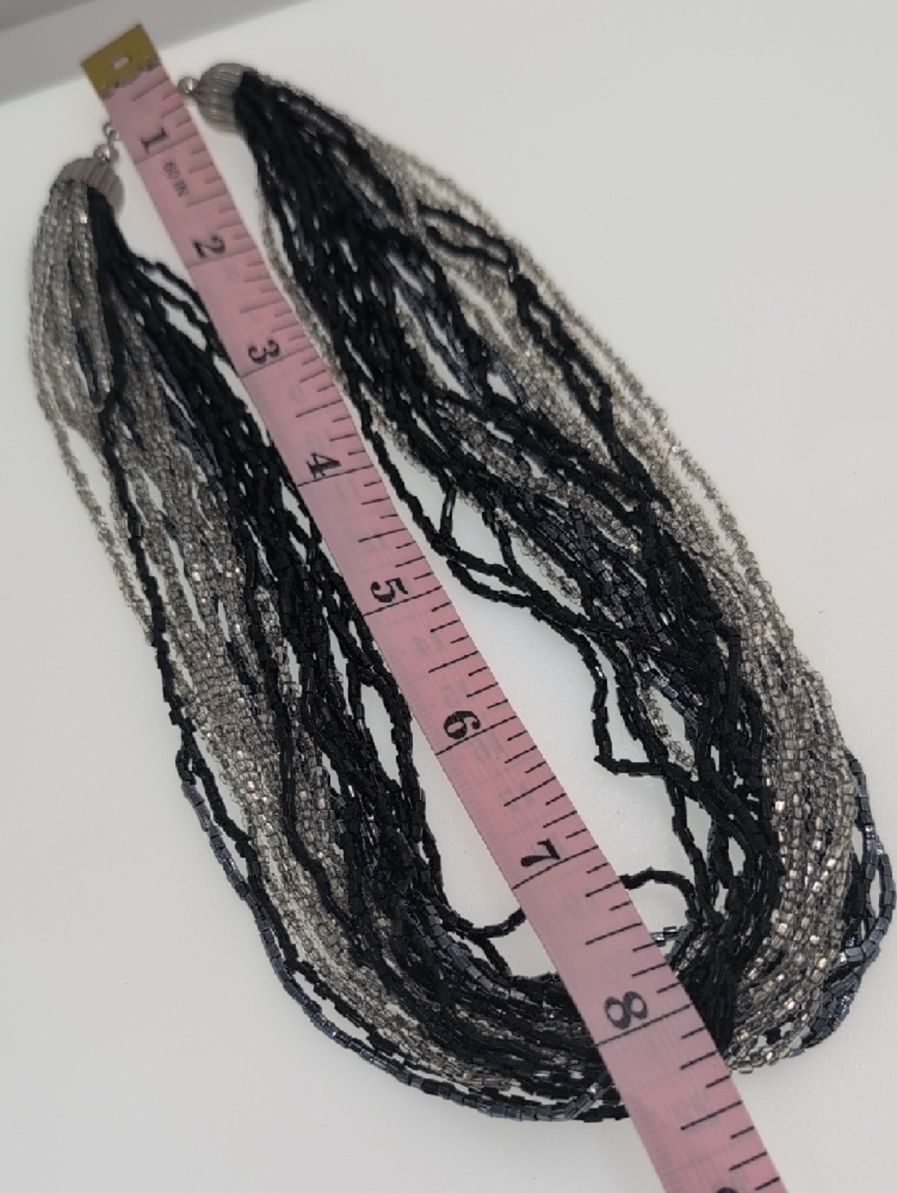 Elegant Multi-Strand Seed Bead Necklace - Black & Silver Tone cns - Picture 10 of 10